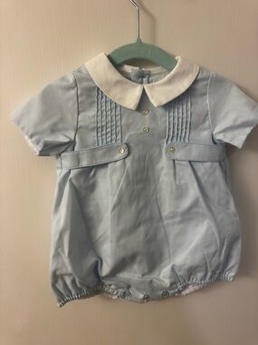 Luli & Me Light Blue Baby Romper with White Collar